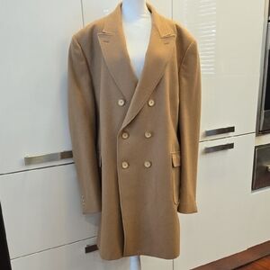 Talia Mens Wool Double Breasted Coat Camel Tan Size XXL
